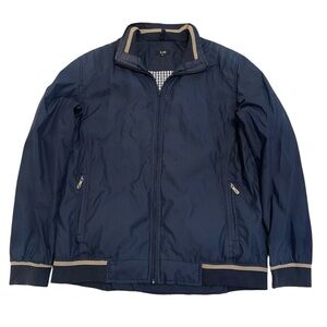 L & H Navy Blue Bomber Jacket Windbreaker - Gingham Lining - Size XL